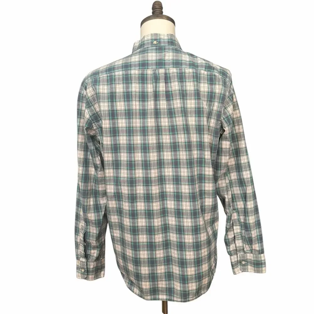 J. Crew Men's 100% Cotton Blue Plaid Button Down Shirt Sz L Preppy Classic